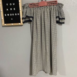 Off the shoulder, plaid dress